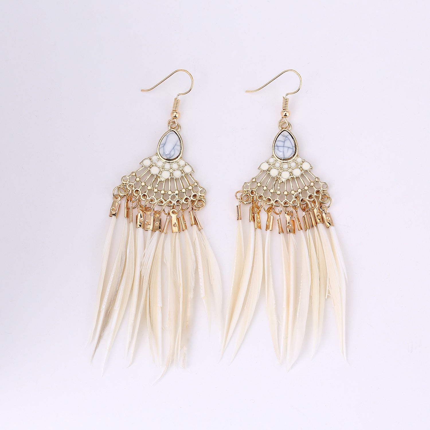 Wholesale Retro Tassel Feather Earrings For Women Chic Bohemian Long Drop Earring Party Fashion Jewelry Accessory