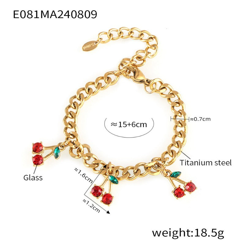 Wholesale Fashion Temperament Glass Stone Red Cherry Popular Simple Necklace Bracelet Set