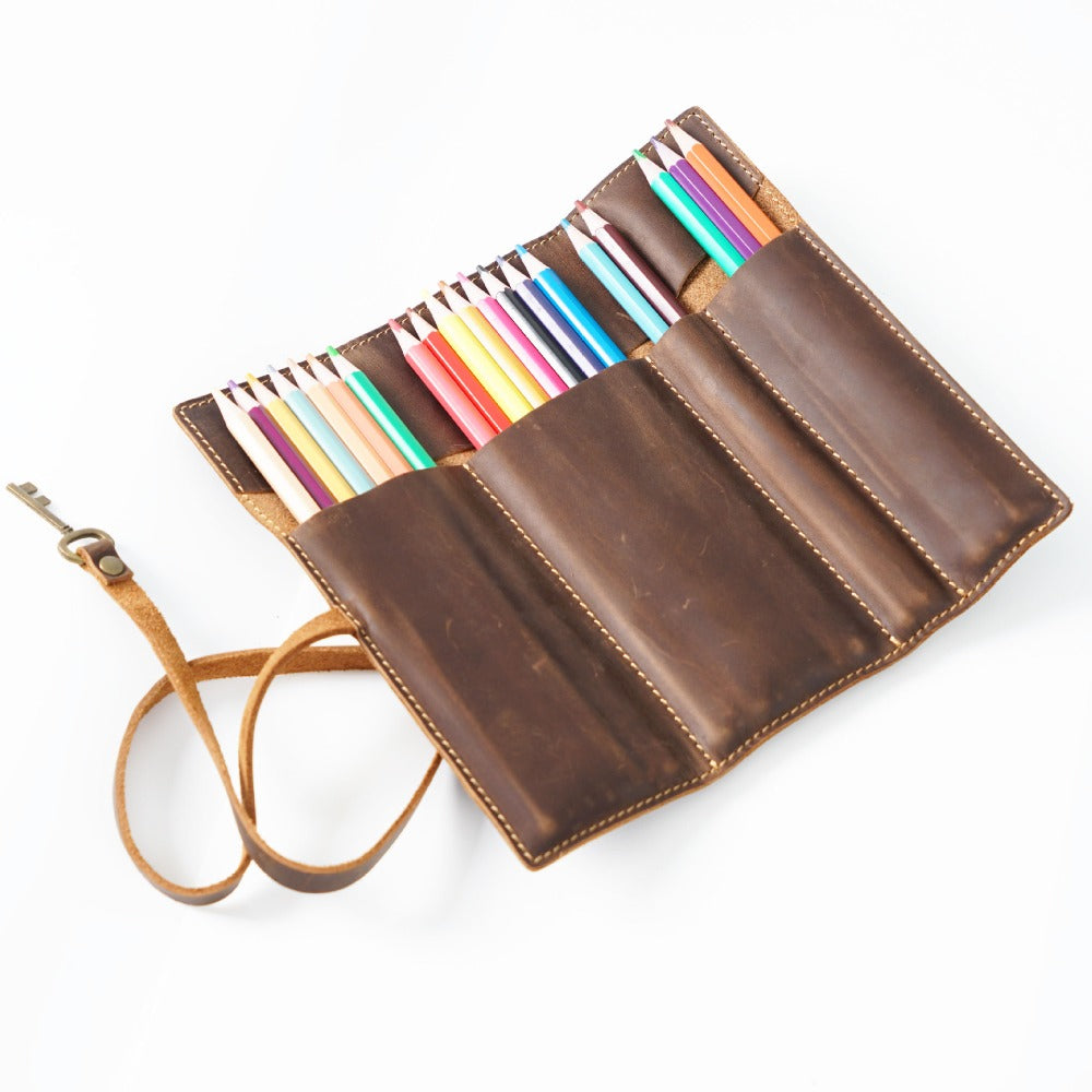 Wholesale First Layer Cowhide Vintage Handmade Multifunctional Pencil Case
