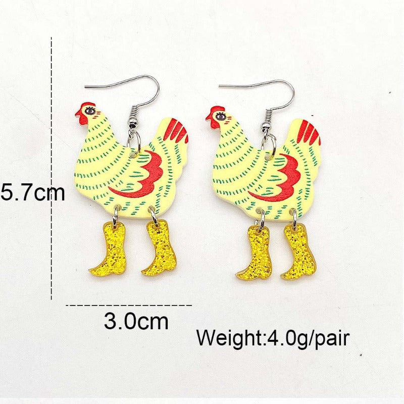 Wholesale Funny High Heels Polka Dot Rooster Acrylic Earrings