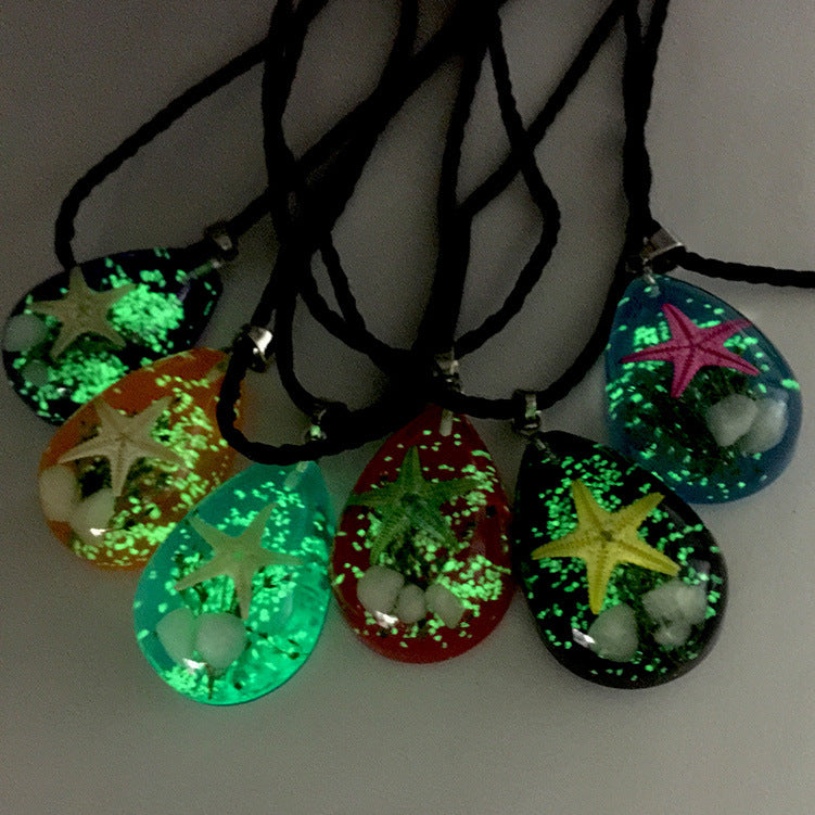 Wholesale Starfish Luminous Stone Resin Necklace