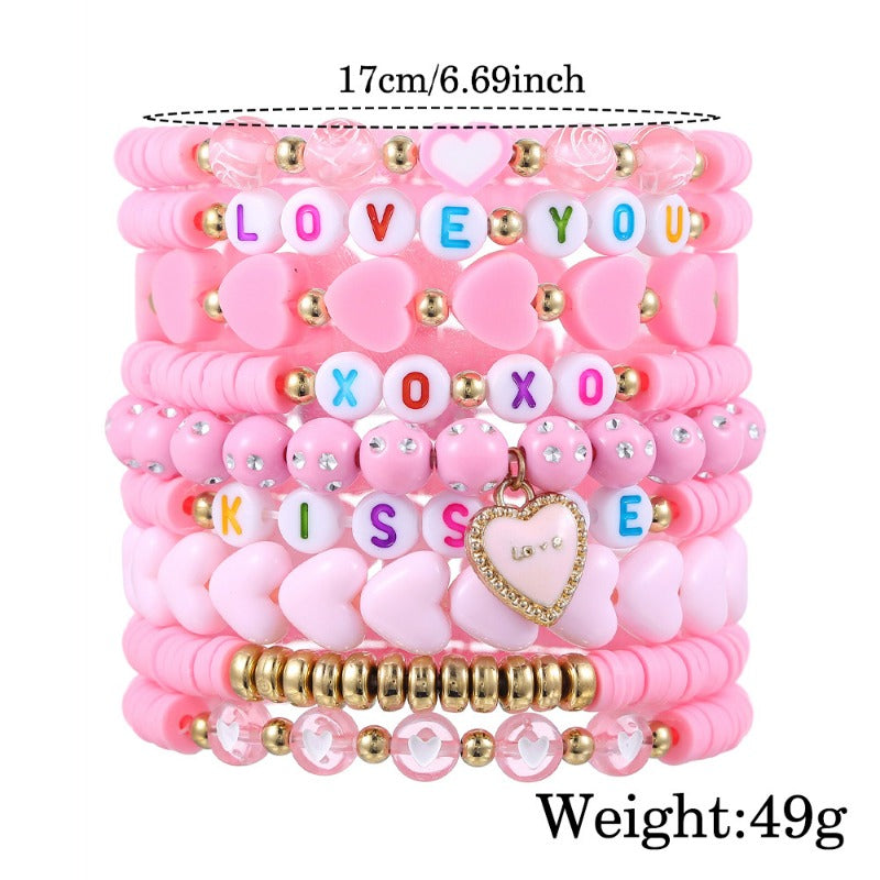 Wholesale Valentine's Day Polymer Clay Pink Series Love Heart Bracelet Set
