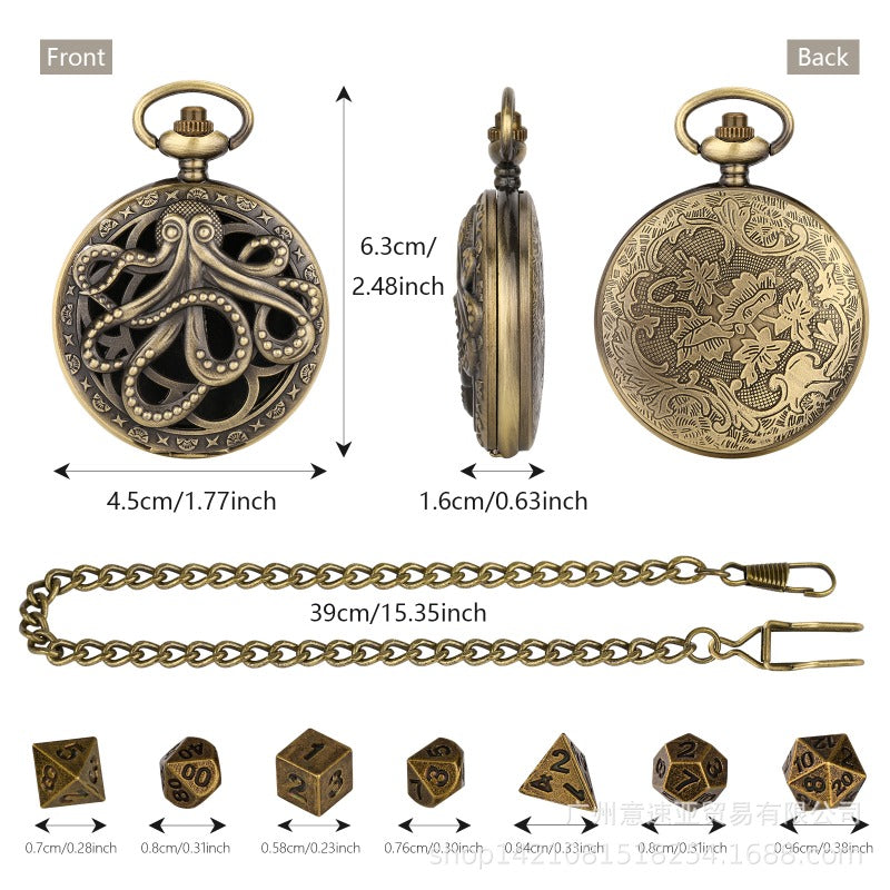Wholesale DND Dice Bronze Hollow Octopus Thick Waist Chain Pocket Watch Case