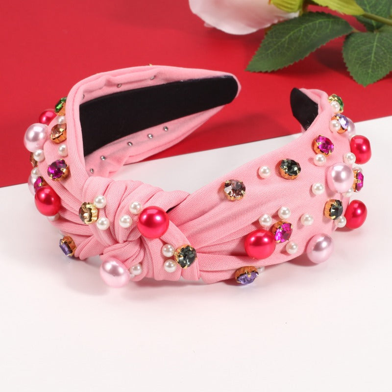 Wholesale Valentine's Day Wide Pink and Red Headband with Rhinestones and Pearls