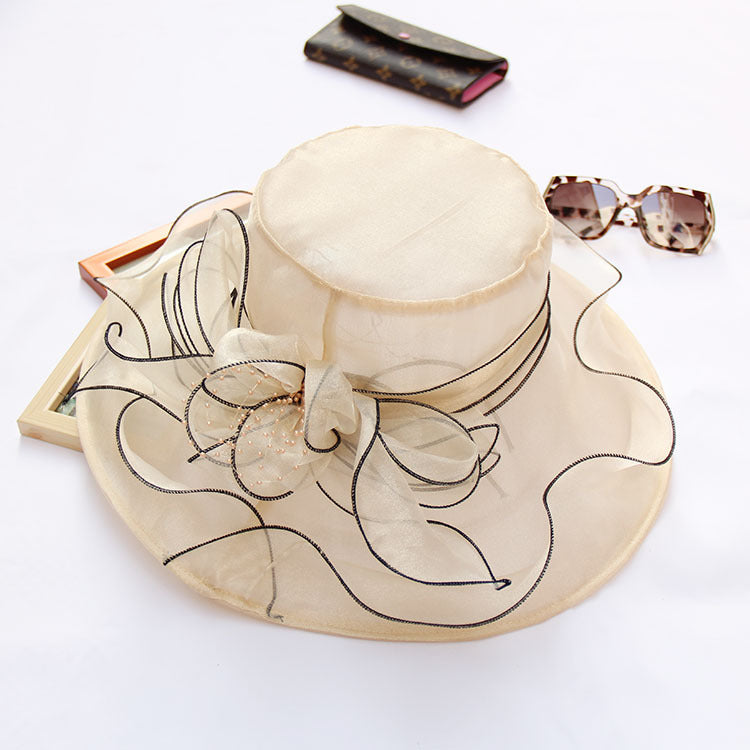 Wholesale Summer Flower Mesh Sun Hat Beach Sun Hat Organza Hat
