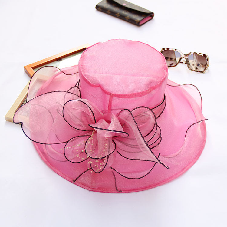 Wholesale Summer Flower Mesh Sun Hat Beach Sun Hat Organza Hat