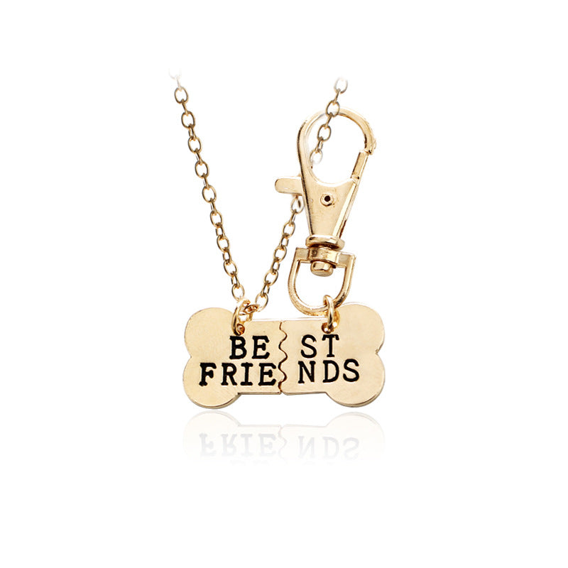 Wholesale Best Friends Two Petals Stitching Pet Dog Bone Alloy Necklaces