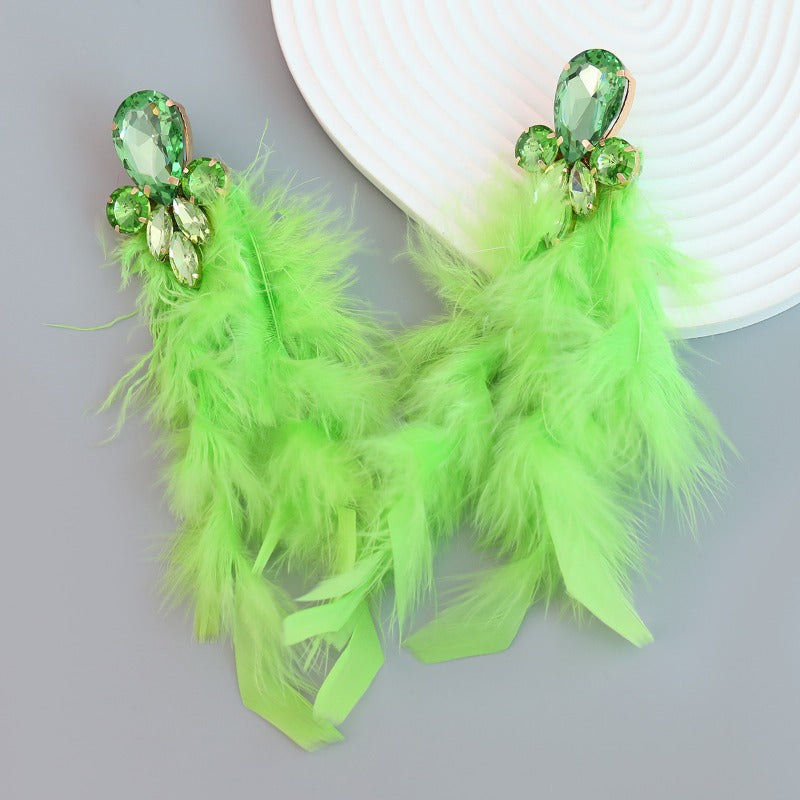 Wholesale Bohemian Diamond Floral Feather Earrings