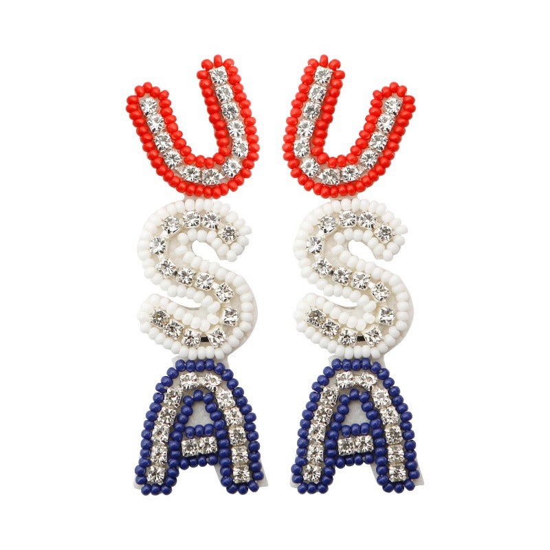 Wholesale Letter USA Independence Day Rice Bead Earrings