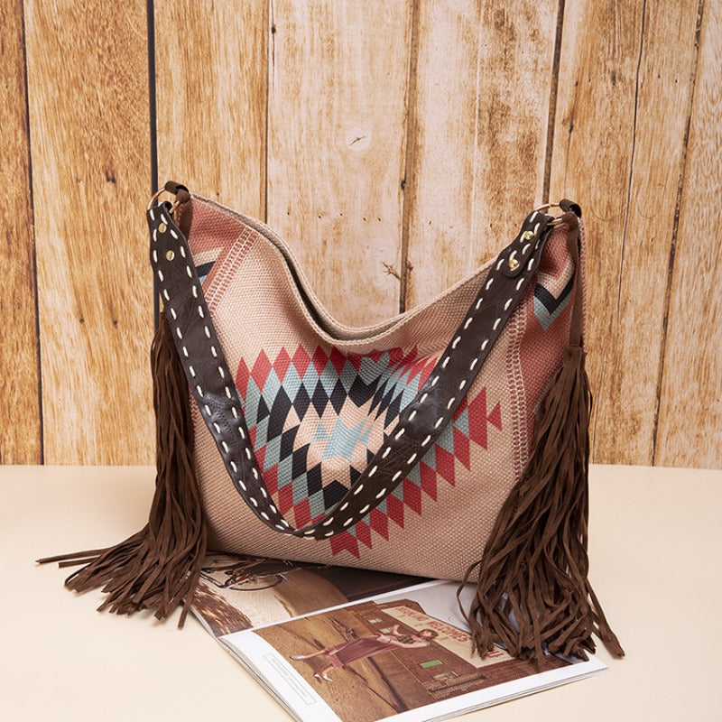 Wholesale Retro Bohemian Hand-woven Flowing Cotton and Linen Shoulder Bag