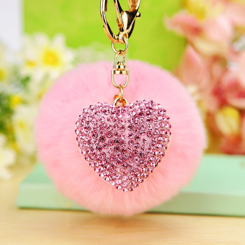 Wholesale Diamond Love Fur Ball Car Pendant Key Chain Ring
