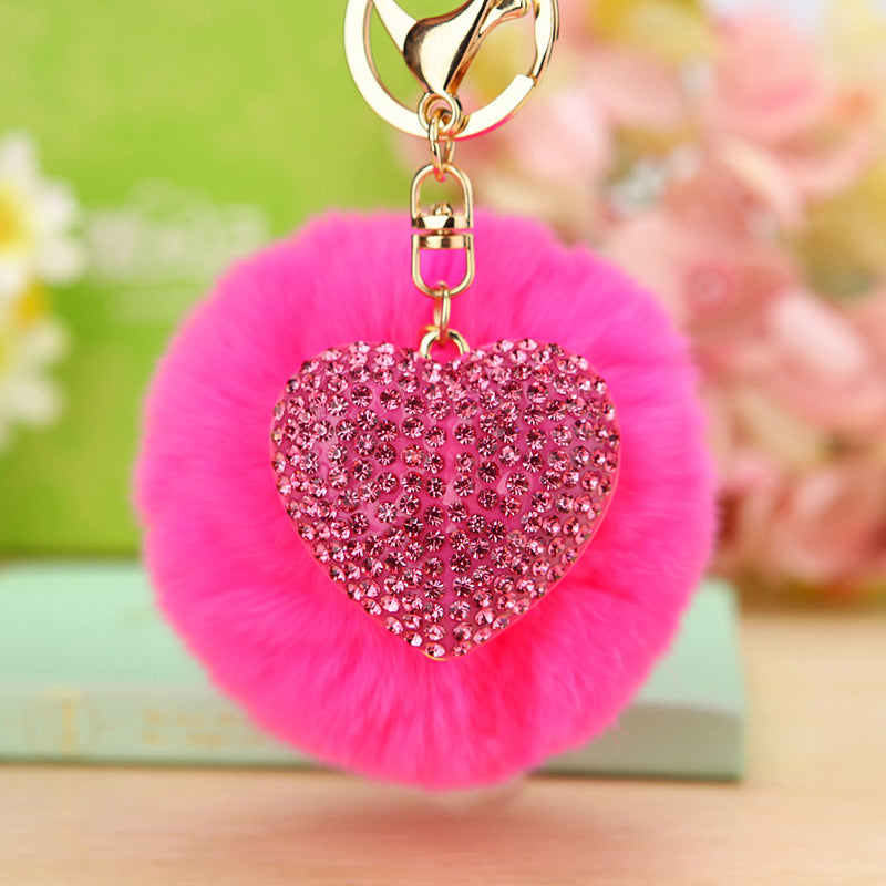 Wholesale Diamond Love Fur Ball Car Pendant Key Chain Ring