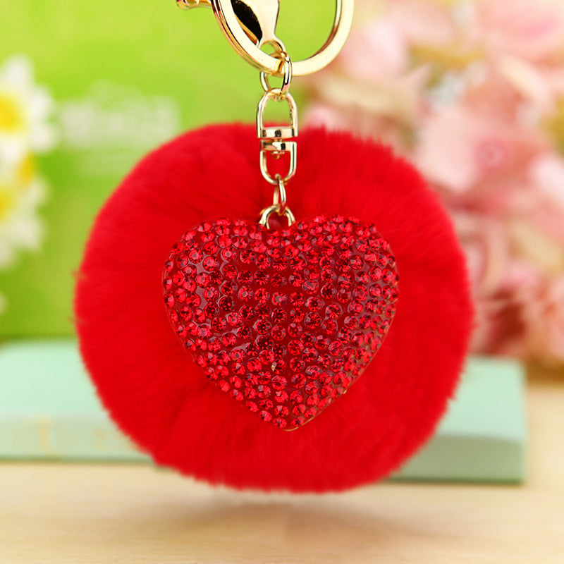 Wholesale Diamond Love Fur Ball Car Pendant Key Chain Ring