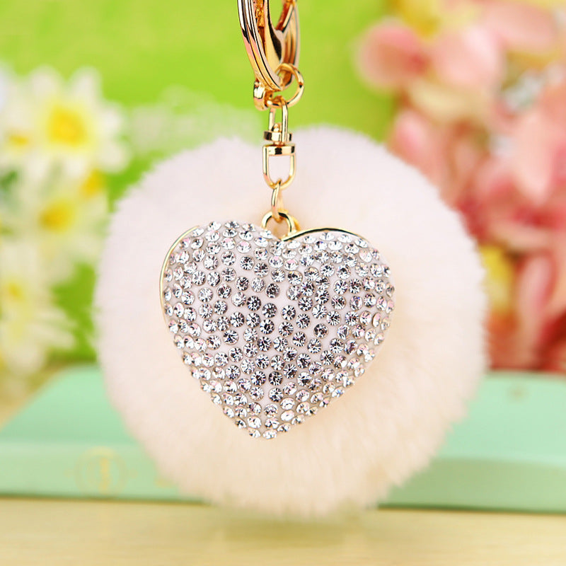 Wholesale Diamond Love Fur Ball Car Pendant Key Chain Ring
