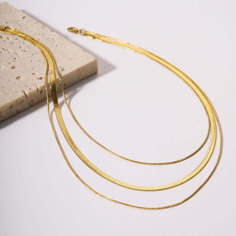 Wholesale Temperament Three-layer Blade Snake Bone Chain Minimalist All-match Gold-plated Stainless Steel Necklaces