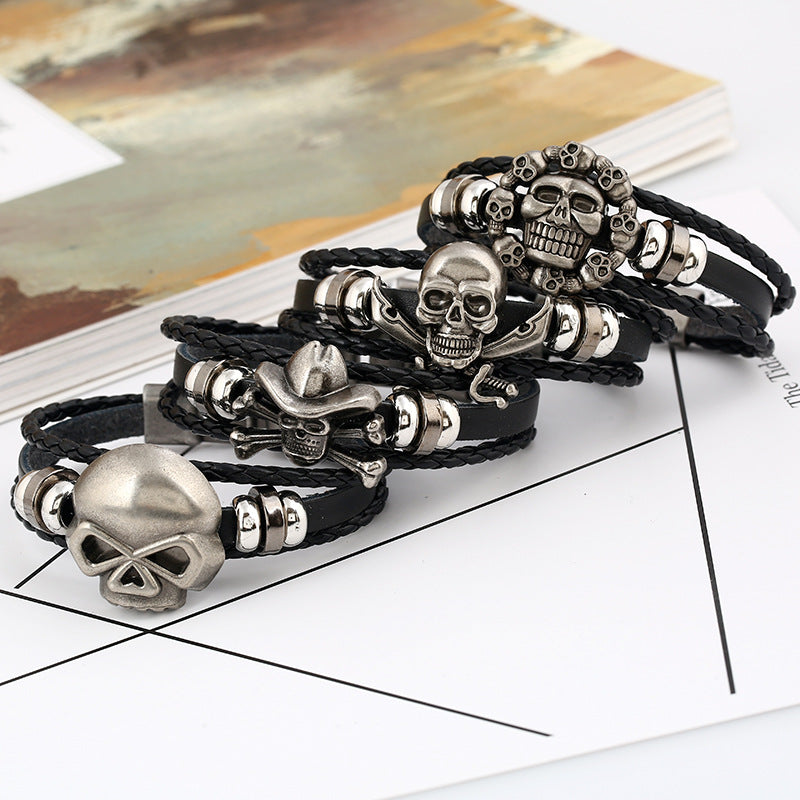 Wholesale Braided Buckle Leather Bracelet Personality Halloween Skull Leather Bracelet