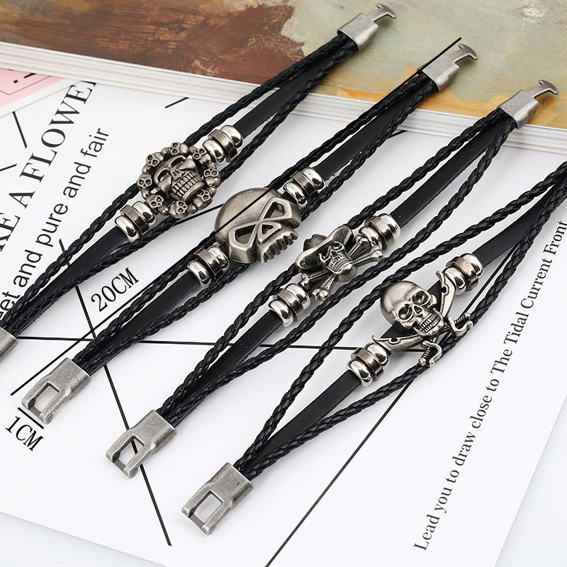 Wholesale Braided Buckle Leather Bracelet Personality Halloween Skull Leather Bracelet