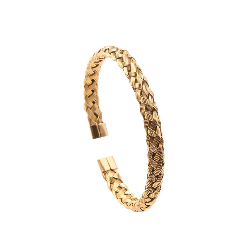 Wholesale Woven Open Adjustable Stainless Steel C-shaped Gold Bracelet