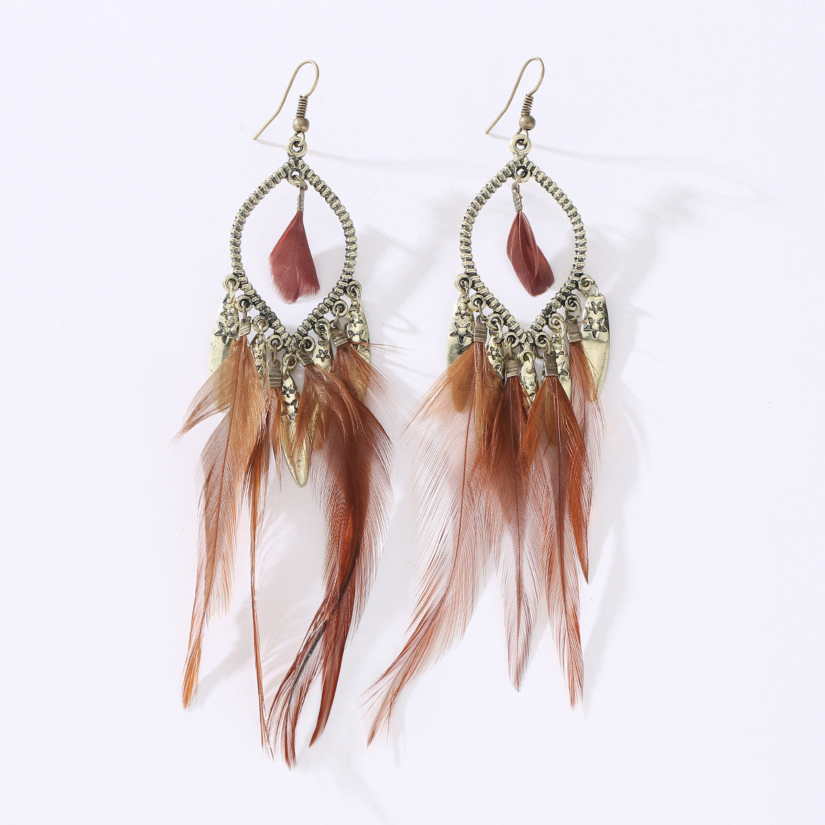Wholesale Stylish Retro Tassel Feather Earrings For Women Long Ethnic Design Party Wear Fashion Accessory