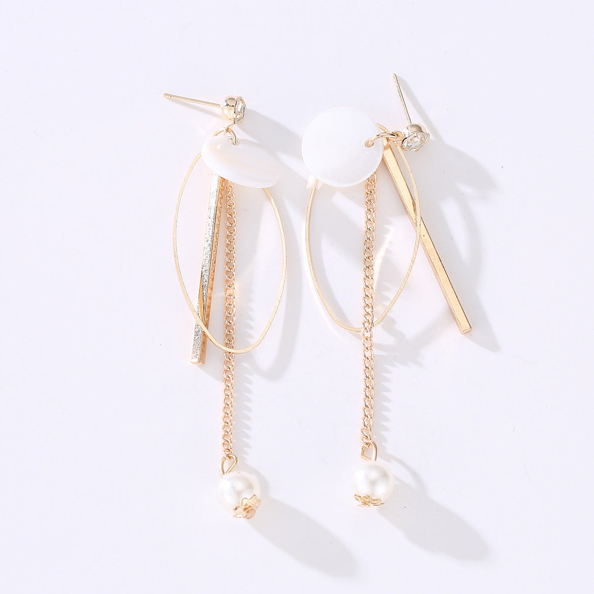 Wholesale Natural Shell Circle Pearl Earrings Elegant Geometric Long Drop Trendy Party Gift Boutique Resale Jewelry Accessory