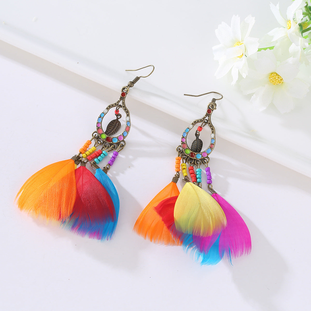 Wholesale Alloy Electroplated Retro Tassel Earrings With Feather Design Long Earrings For Women Chic Jewelry Accessory