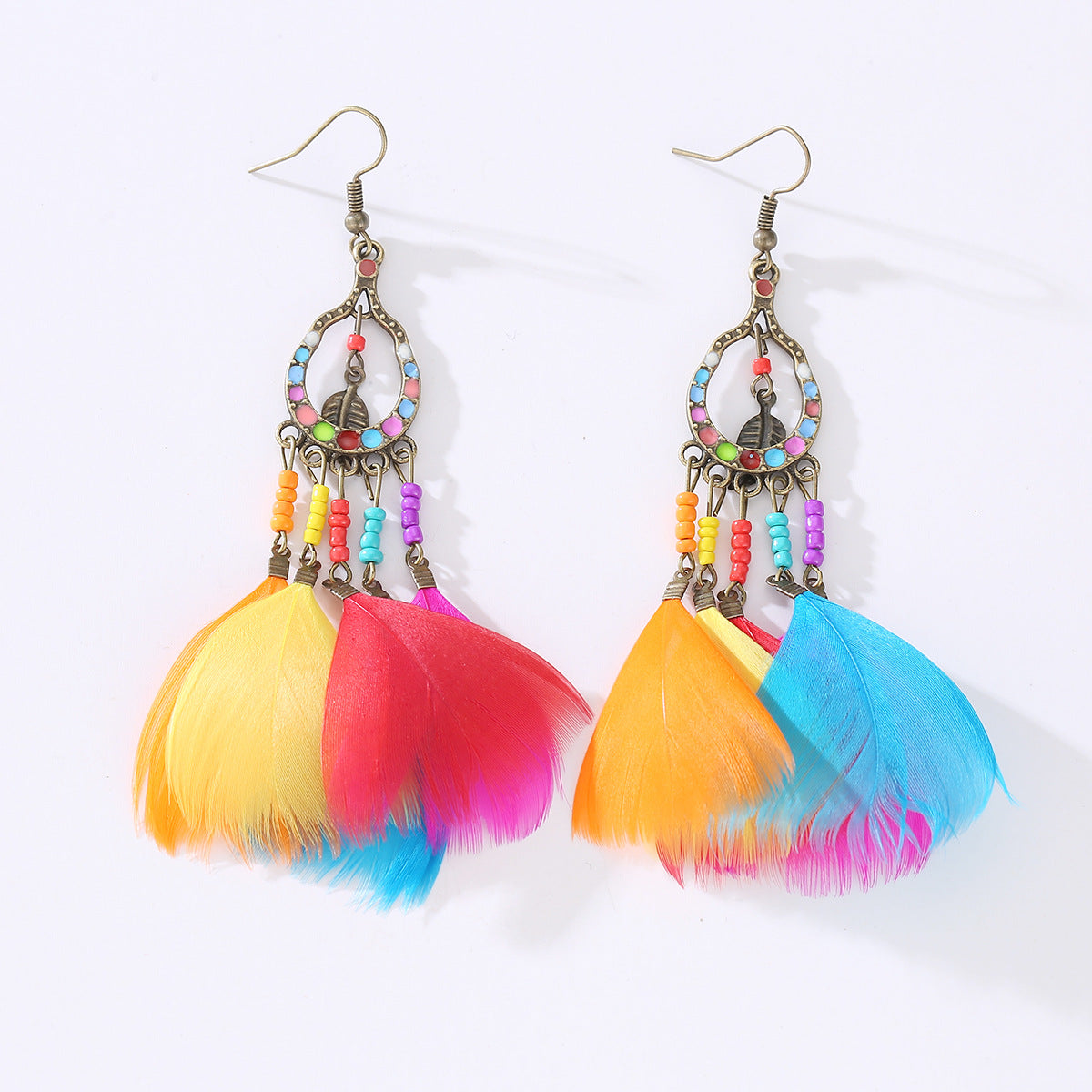 Wholesale Alloy Electroplated Retro Tassel Earrings With Feather Design Long Earrings For Women Chic Jewelry Accessory