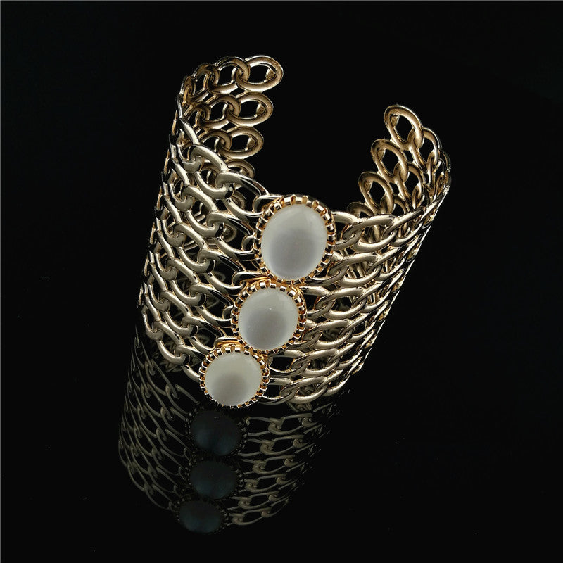 Wholesale Exaggerated Geometric Fashion Cat's Eye Stone Inlaid Open Bracelet
