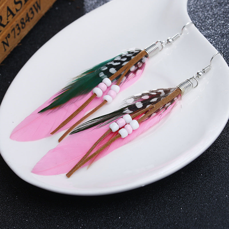 Wholesale Bohemian Tassel Feather Earrings