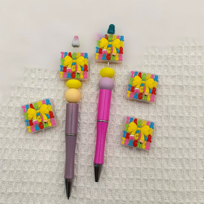 Wholesale 10pcs Creative Colorful Letter Bow Gift Box Silicone DIY Beads