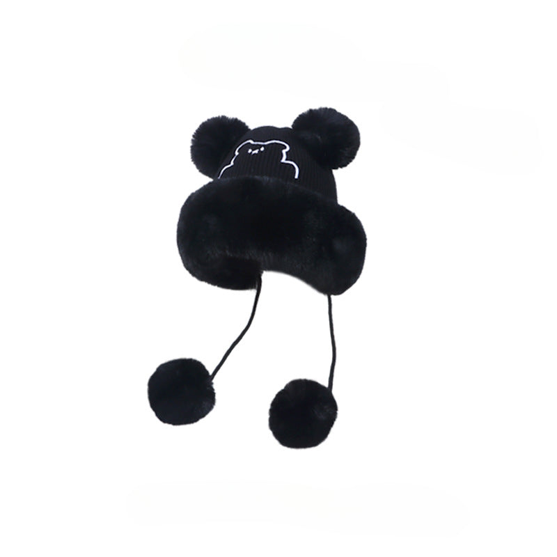 Wholesale 2023 Winter New Knitted Plus Velvet Embroidery Bear Fur Ball Acrylic Thermal Hat