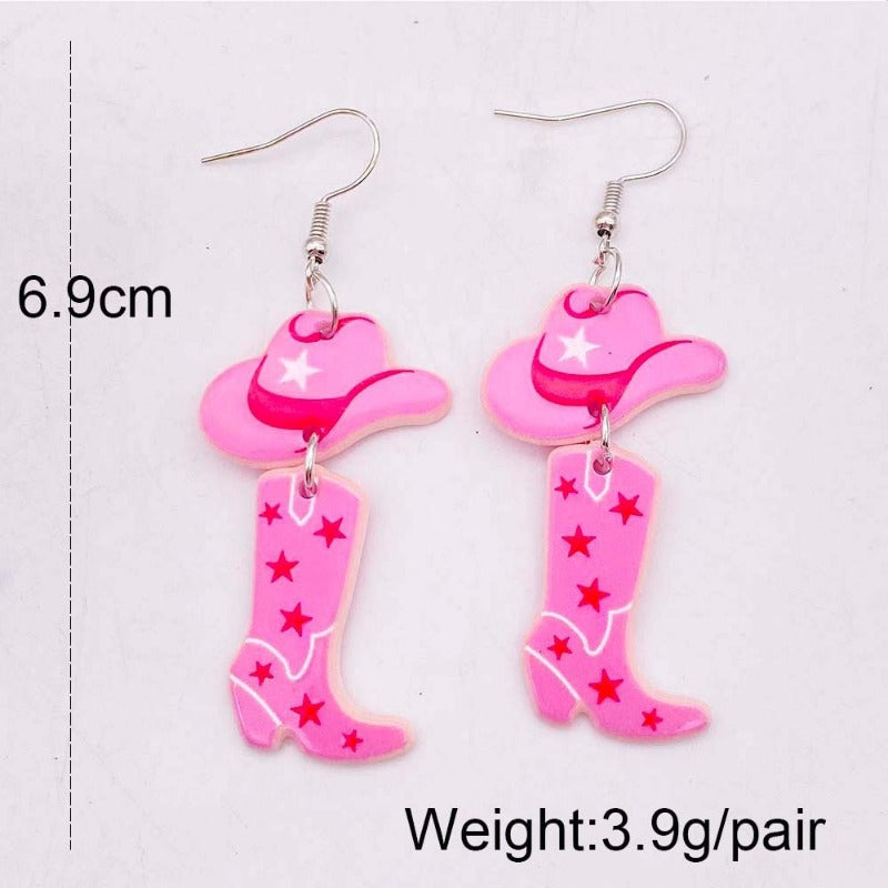 Wholesale Pink Western Cowboy Style Acrylic Earrings