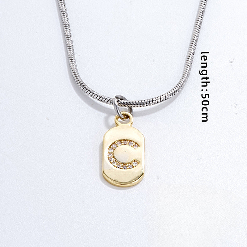 Wholesale Stainless Steel Zircon Inlaid English Letter Necklaces