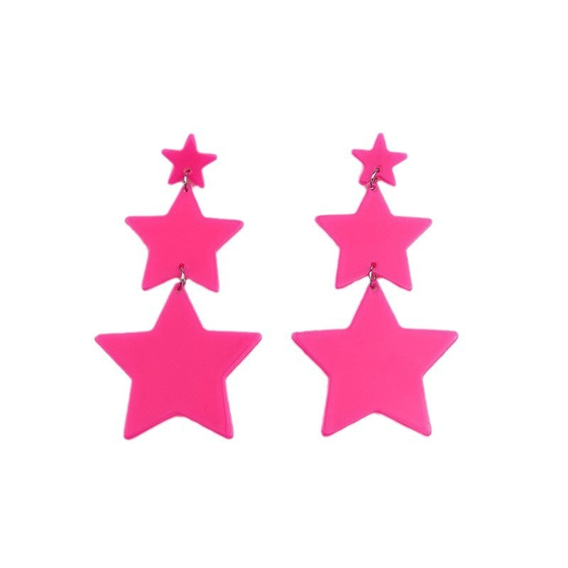 Wholesale Triple Star Long Sweet Cool European and American Fashion Pentagram Acrylic Earrings