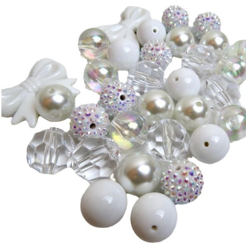 Wholesale 50pcs White with 20MM Acrylic Beads DIY Bow Mixed Beaded Loose Beads Combination