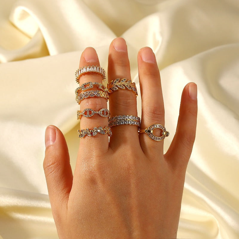 Wholesale 18K Gold Copper Inlaid Zirconium Open Fashion Retro Style Couple Ring Geometric Rings