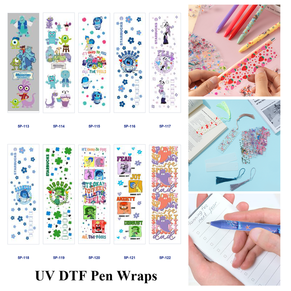 Wholesale 2/ 8/ 16pcs Spooky Ghost Text Print Pen and Bookmark Stickers UV DTF Wraps OLY Exclusive