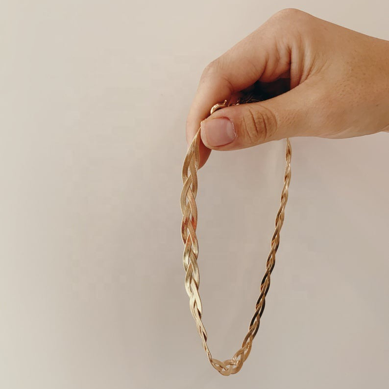 Wholesale Stainless Steel Plated 18k Three-layer Braided Flat Snake Bone Thick Necklace