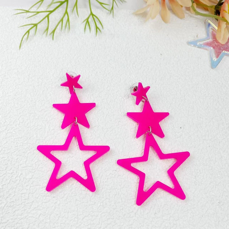 Wholesale Triple Star Long Sweet Cool European and American Fashion Pentagram Acrylic Earrings