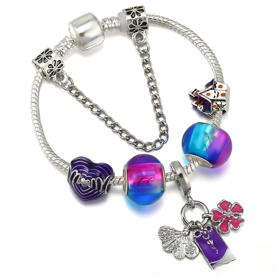 Wholesale Purple MOM Corrugated Love Beaded Envelope Flower Crystal Alloy Bracelet