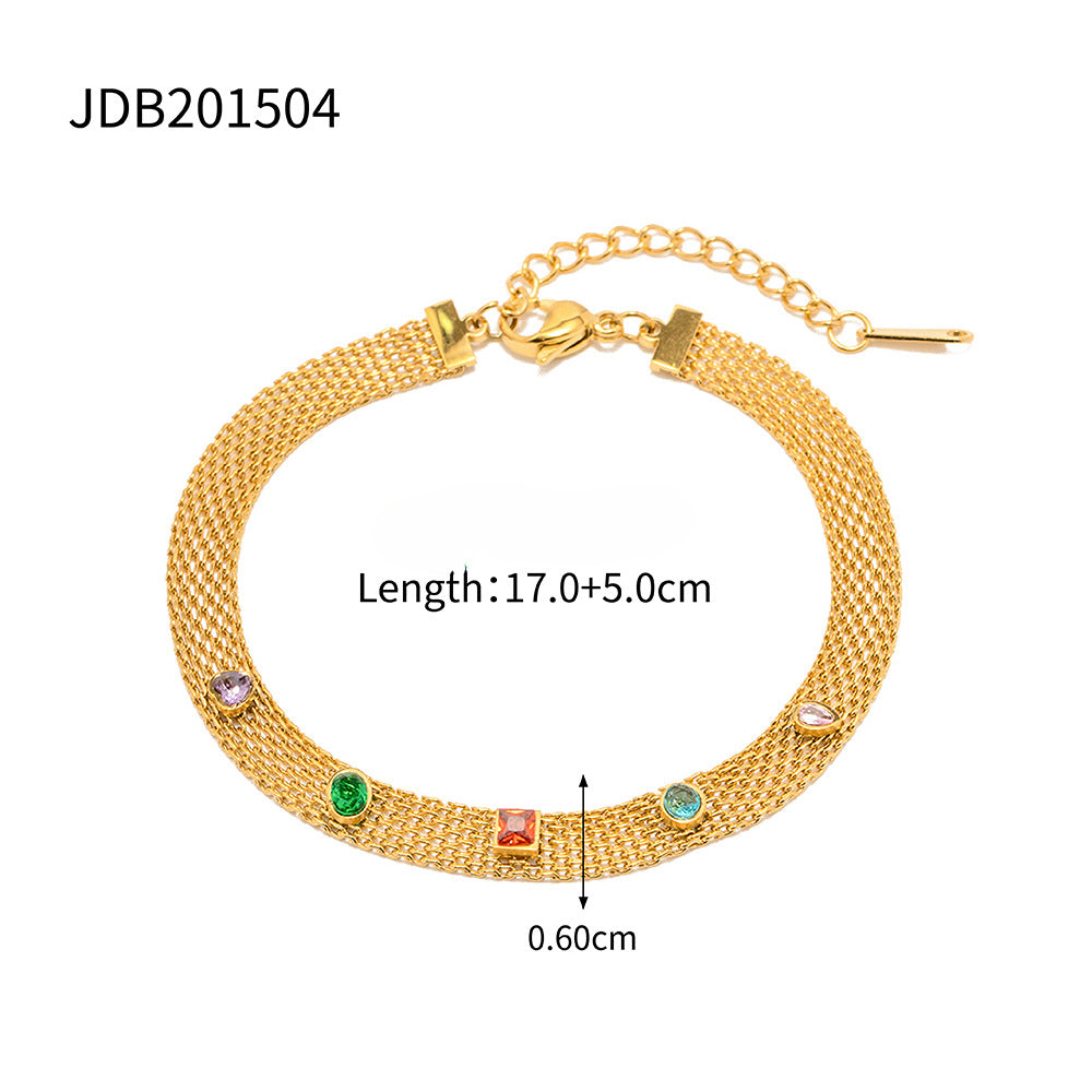 Wholesale Colored Gems Stainless Steel Bracelet
