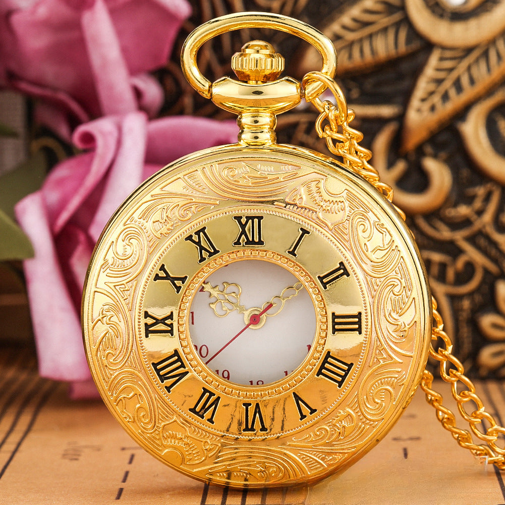Wholesale Roman Numeral Double Display Men's Alloy Retro Necklace Pocket Watch