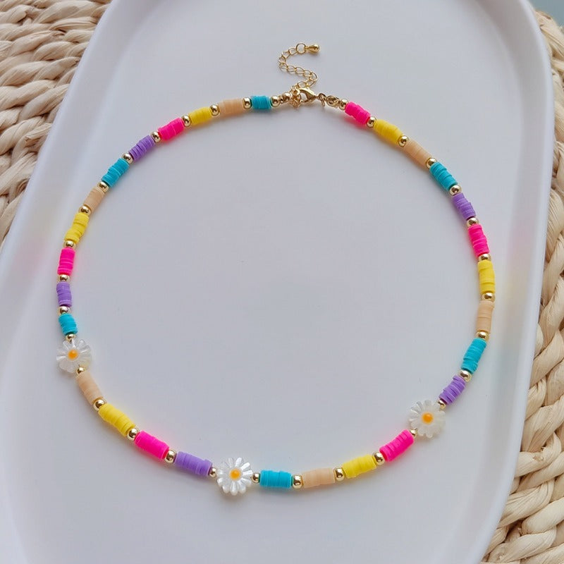 Wholesale Bohemian Rainbow Polymer Clay Love Creative Necklace Set