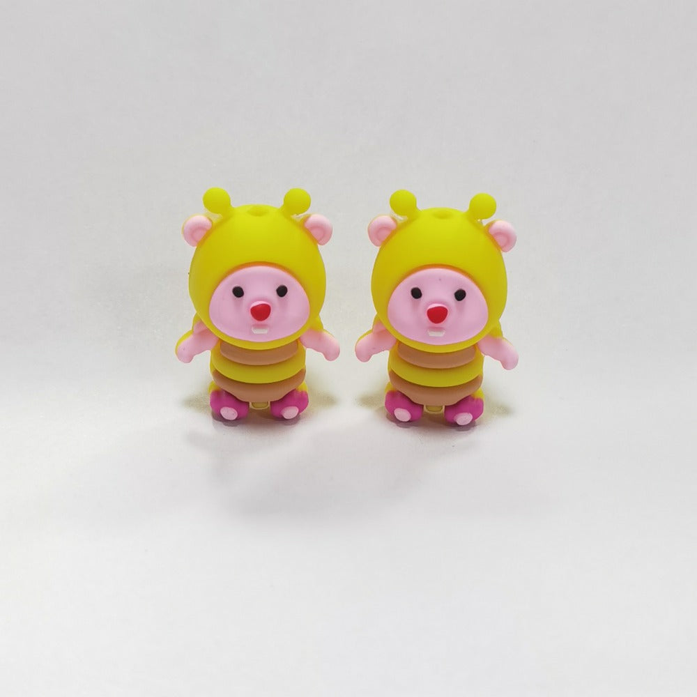 Wholesale 10pcs 3D Cartoon Cute Girl Bee Piggy DIY Ballpoint Pen Silicone Beads