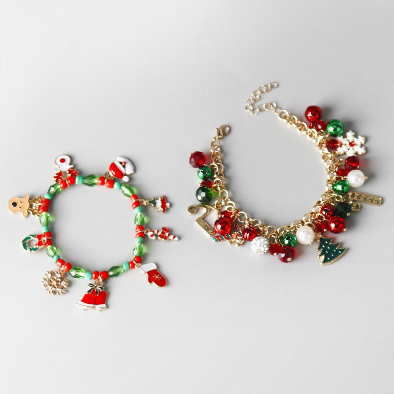 Wholesale Santa Claus Snowflake Bell Colored Bead Bracelet