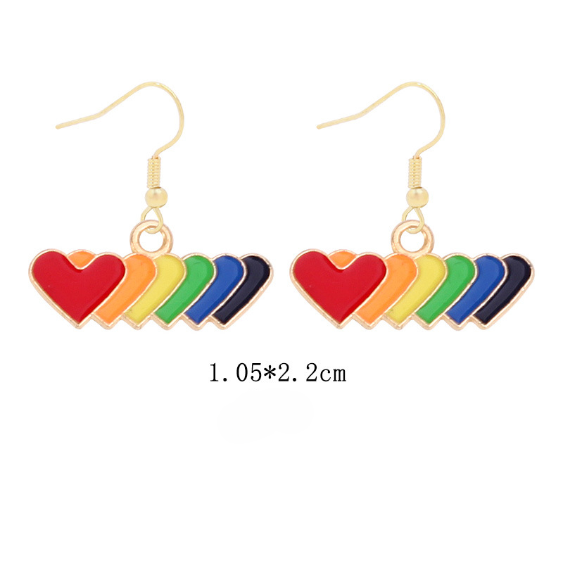 Wholesale Rainbow Flag Love Heart Alloy Pendant Drip Oil Earrings