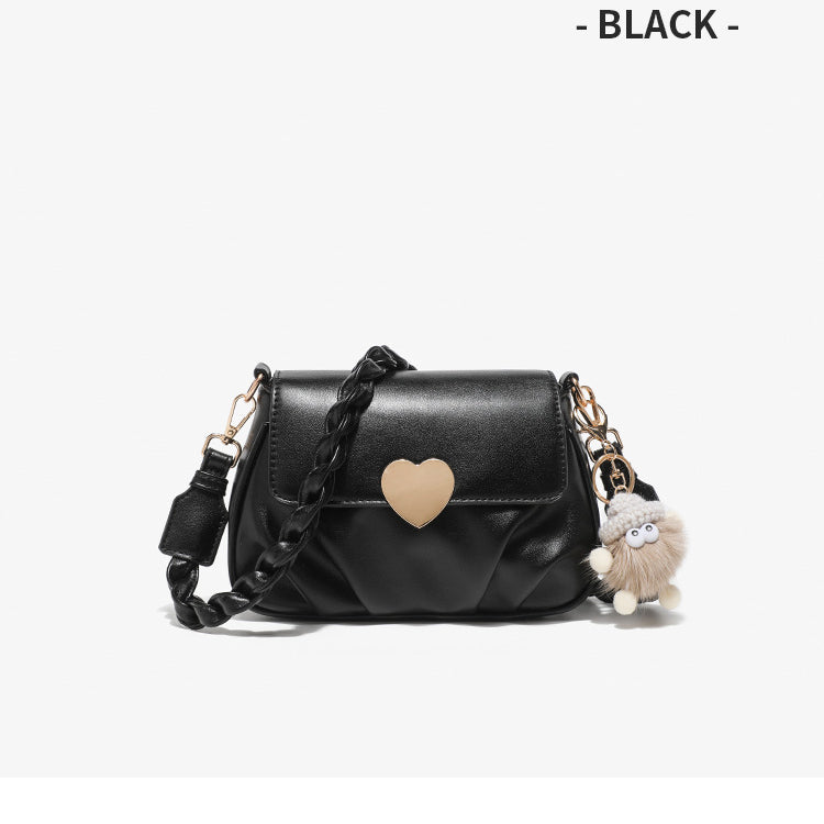 Wholesale 2023 Soft Leather Peach Heart Button Pleated Small Round Bag Shoulder Crossbody Bag