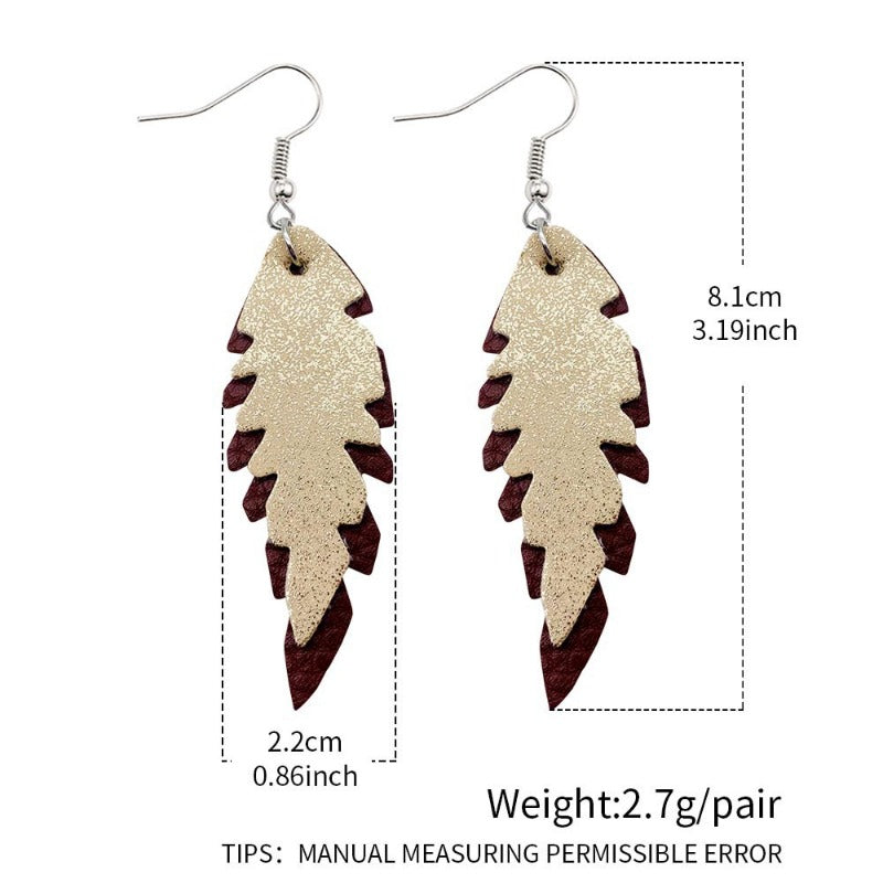 Wholesale Leopard Print Leaf Shaped Leather Earrings