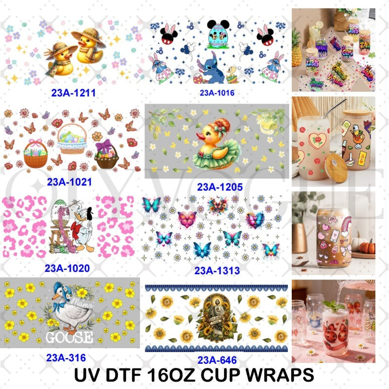 Wholesale 1pcs/5pcs Cute Cartoon Easter Animals and Butterflies 16oz Cup UV DTF Wraps OLY Exclusive