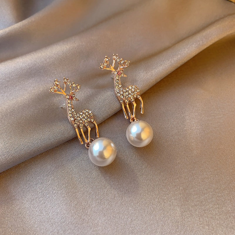 Wholesale Christmas Diamond Elk Pearl Earrings