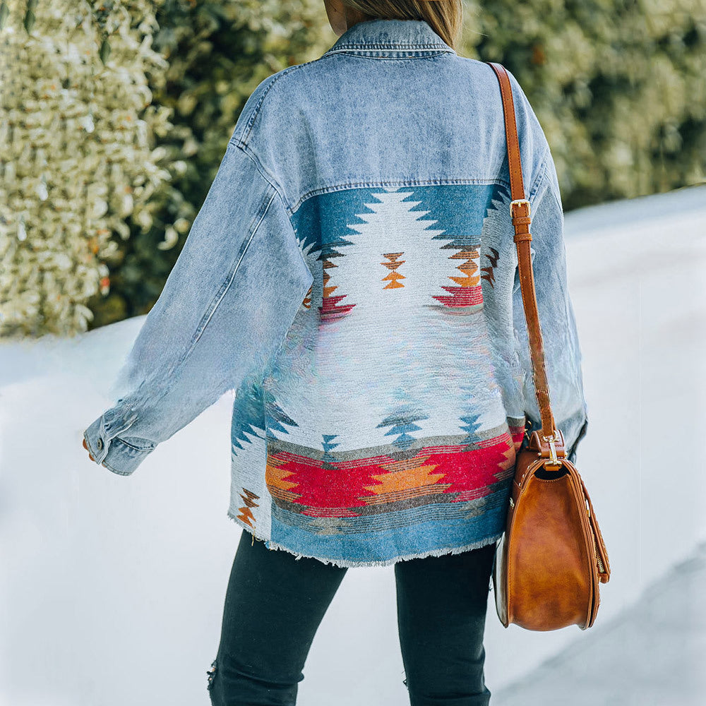 Wholesale Aztec Denim Patchwork Woolen Jackets